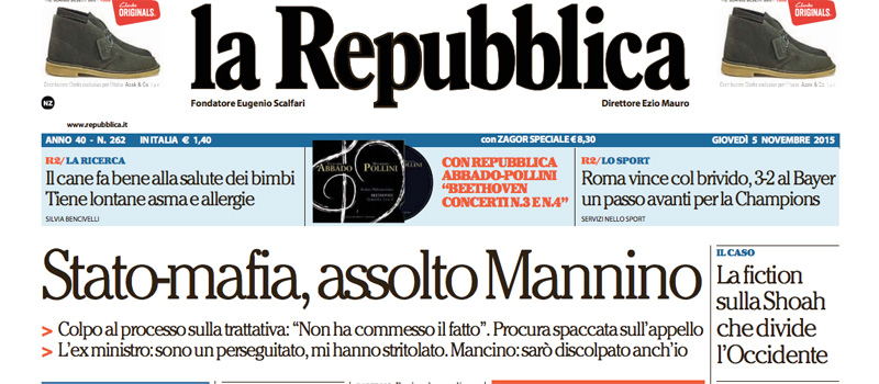 Le prime pagine dei giornali giovedì 5 novembre 2015