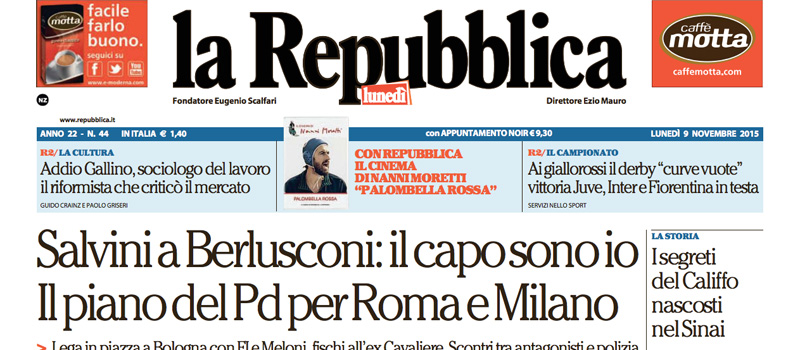 Le prime pagine dei giornali lunedì 9 novembre 2015