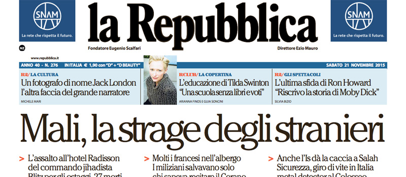 Le prime pagine dei giornali sabato 21 novembre 2015