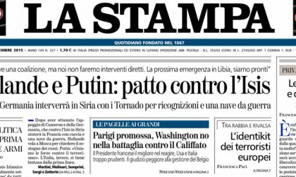 Le prime pagine dei giornali venerdì 27 novembre 2015