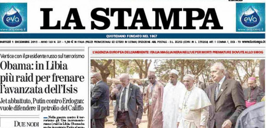 Le prime pagine dei giornali martedì 1 dicembre 2015