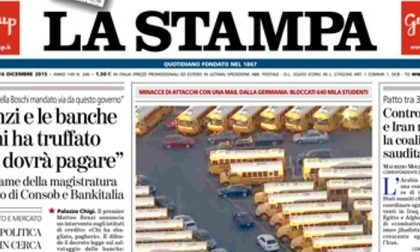 Le prime pagine dei giornali mercoledì 16 dicembre 2015