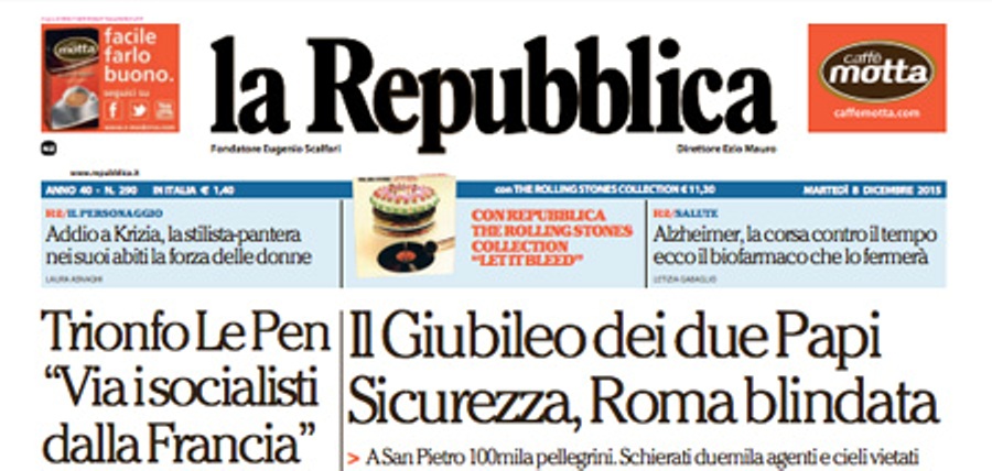 Le prime pagine dei giornali martedì 8 dicembre 2015