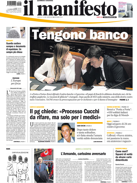 [NAZIONALE - 1] MANIFESTO/PRIMAPAGINA/PAG01 ... 16/12