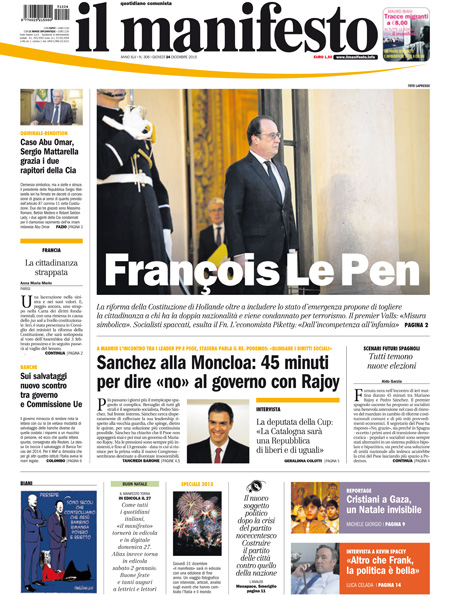 [NAZIONALE - 1] MANIFESTO/PRIMAPAGINA/PAG01 ... 24/12