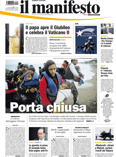 [NAZIONALE - 1] MANIFESTO/PRIMAPAGINA/PAG01 ... 09/12