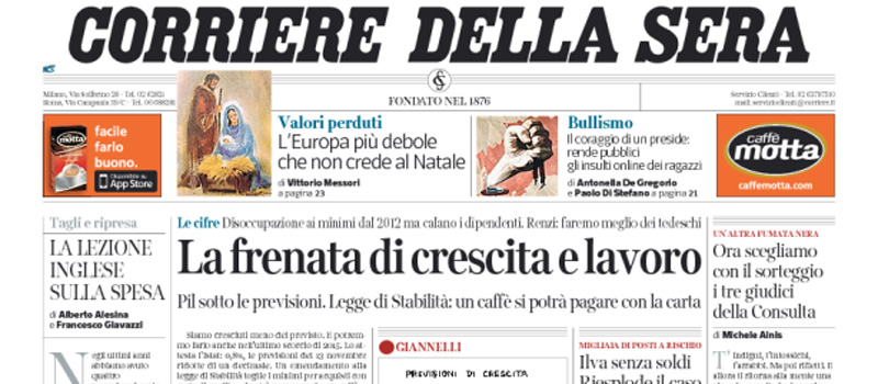 Le prime pagine dei giornali mercoledì 2 dicembre 2015