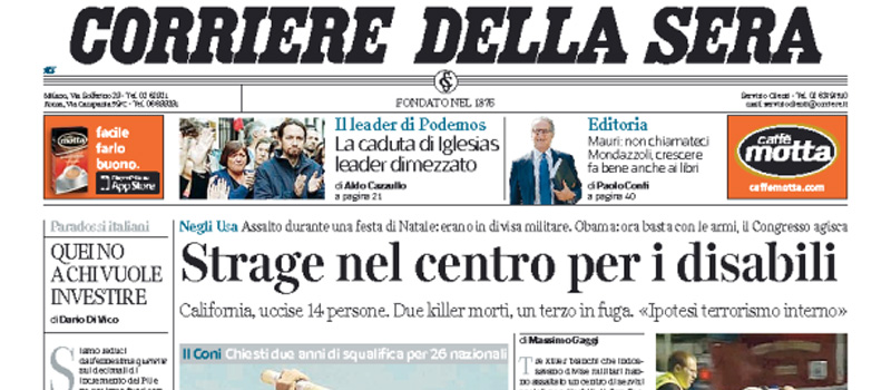 Le prime pagine dei giornali giovedì 3 dicembre 2015