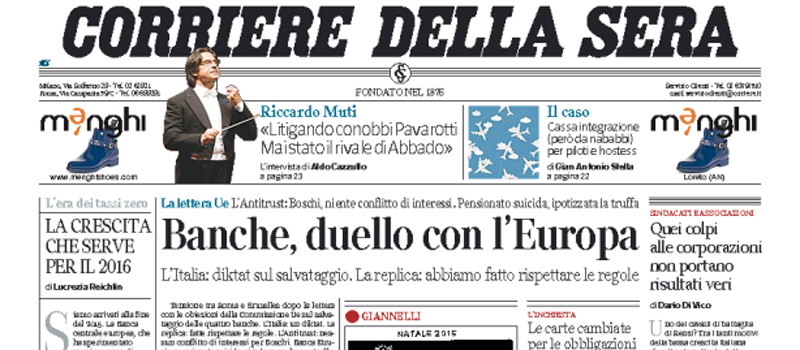 Le prime pagine dei giornali giovedì 24 dicembre 2015