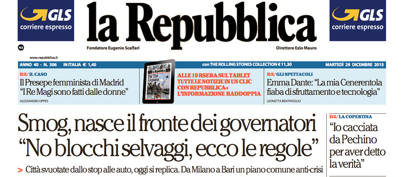 Le prime pagine dei giornali martedì 29 dicembre 2015