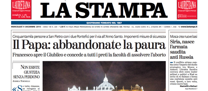 Le prime pagine dei giornali mercoledì 9 dicembre 2015