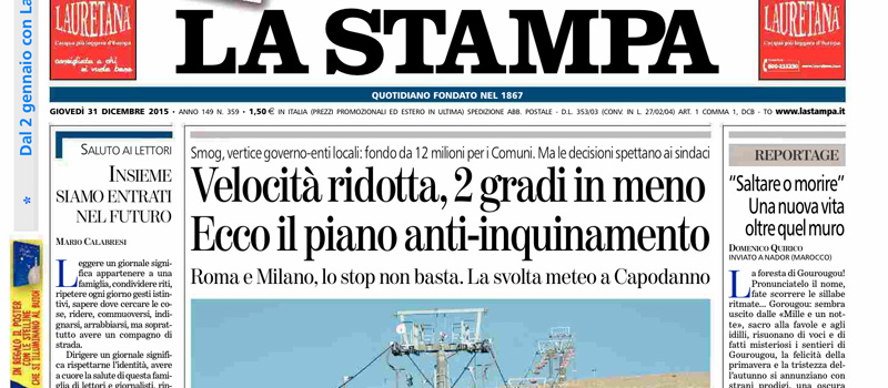 Le prime pagine dei giornali giovedì 31 dicembre 2015