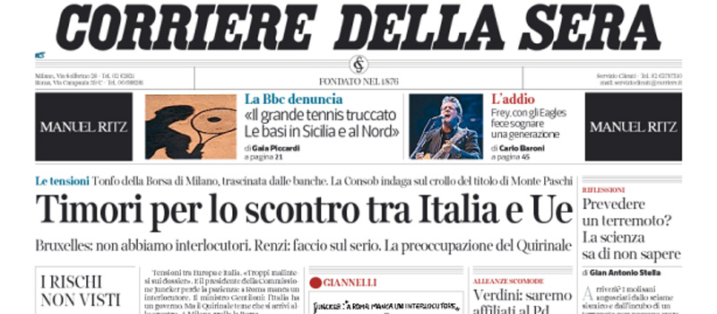 Le prime pagine dei giornali martedì 19 gennaio 2016