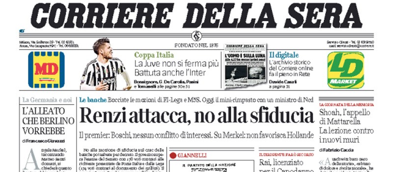 Le prime pagine dei giornali giovedì 28 gennaio 2016