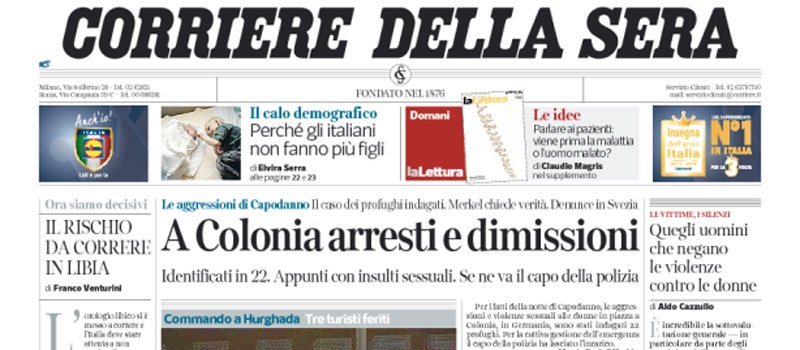 Le prime pagine dei giornali sabato 9 gennaio 2016