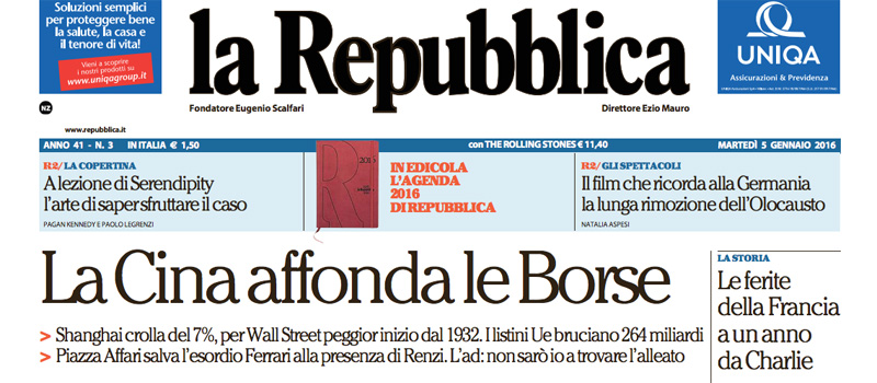 Le prime pagine dei giornali martedì 5 gennaio 2016