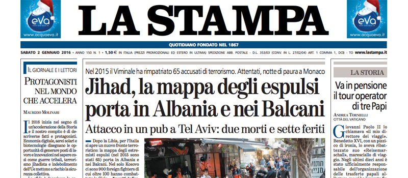 Le prime pagine dei giornali sabato 2 gennaio 2016