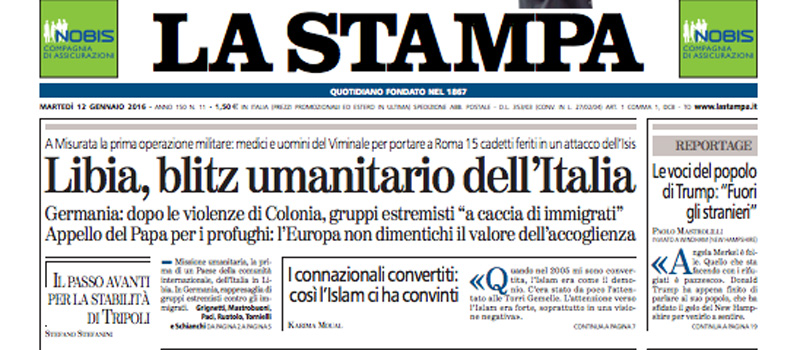 Le prime pagine dei giornali martedì 12 gennaio 2016