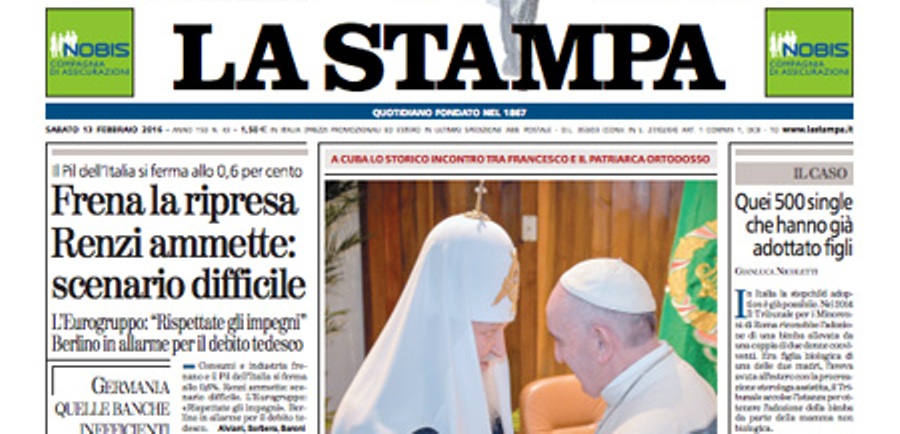 Le prime pagine dei giornali sabato 13 febbraio 2016