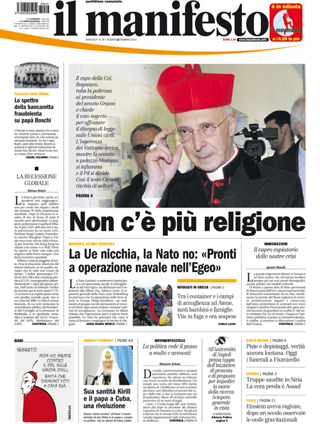 [NAZIONALE - 1] MANIFESTO/PRIMAPAGINA/PAG01 ... 12/02