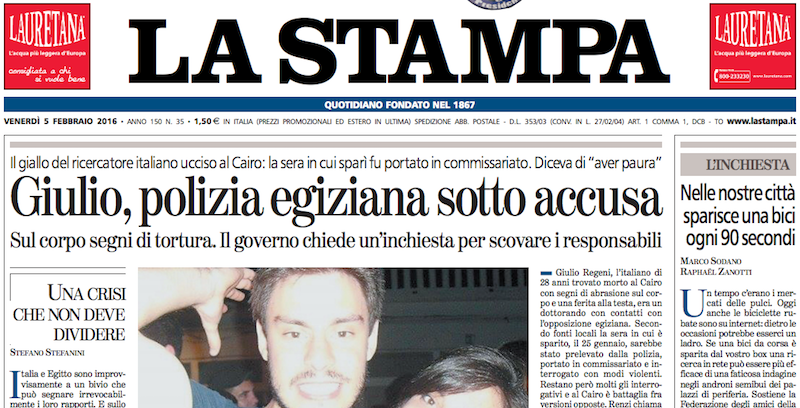 Le prime pagine dei giornali venerdì 5 febbraio 2016