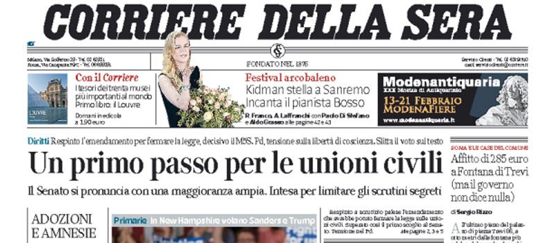 Le prime pagine dei giornali giovedì 11 febbraio 2016