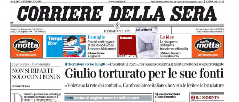Le prime pagine dei giornali sabato 6 febbraio 2016