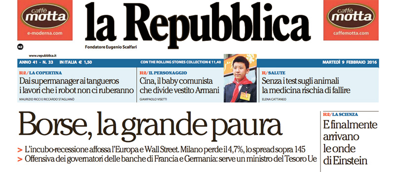Le prime pagine dei giornali martedì 9 febbraio 2016
