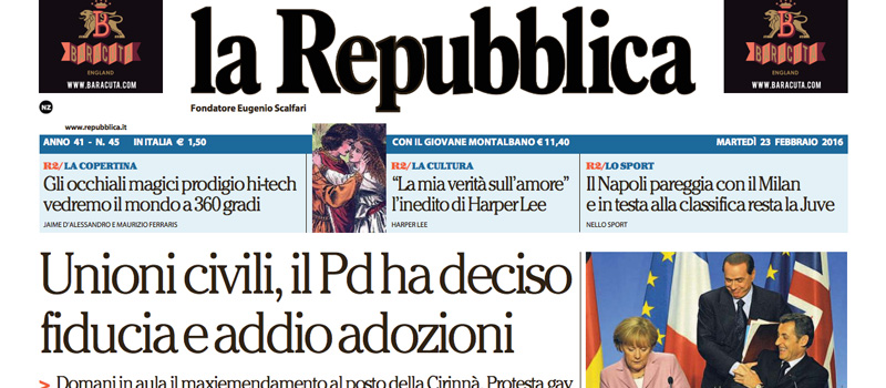 Le prime pagine dei giornali martedì 23 febbraio 2016
