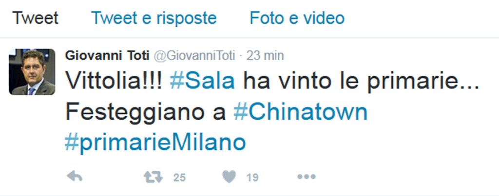 Milano: Toti, vince Sala, a Chinatown dicono "vittolia!"