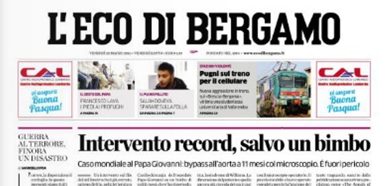 Le prime pagine dei giornali venerdì 25 marzo 2016