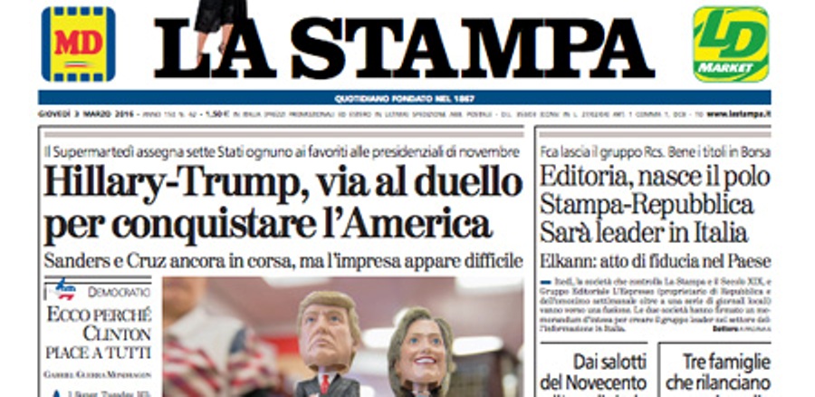 Le prime pagine dei giornali giovedì 3 marzo 2016
