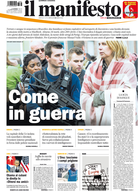 [NAZIONALE - 1] MANIFESTO/PRIMAPAGINA/PAG01 ... 23/03