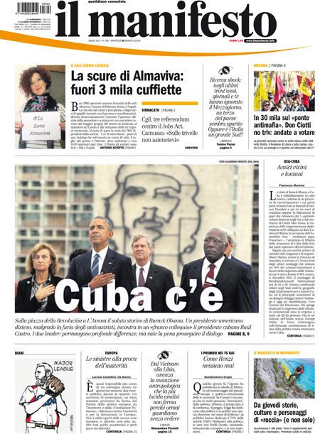 [NAZIONALE - 1] MANIFESTO/PRIMAPAGINA/PAG01 ... 22/03