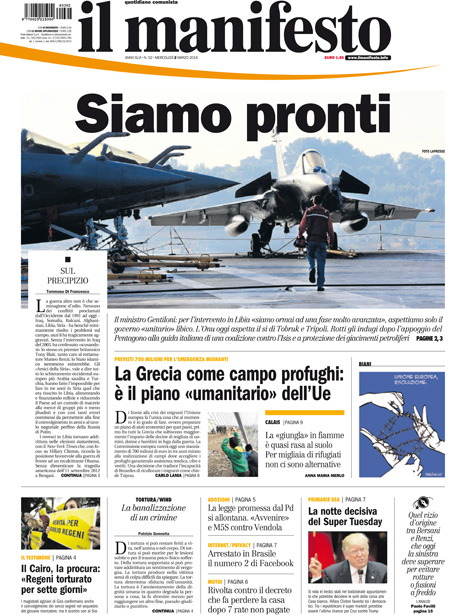 [NAZIONALE - 1] MANIFESTO/PRIMAPAGINA/PAG01 ... 02/03