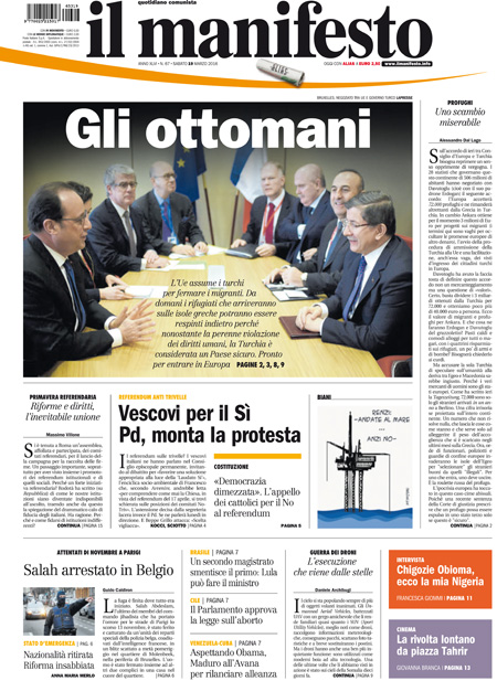[NAZIONALE - 1] MANIFESTO/PRIMAPAGINA/PAG01 ... 19/03