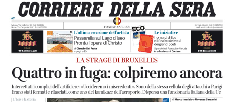 Le prime pagine dei giornali giovedì 24 marzo 2016