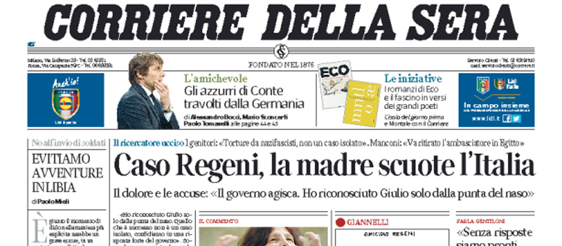 Le prime pagine dei giornali mercoledì 30 marzo 2016