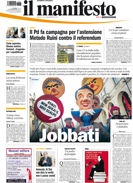[NAZIONALE - 1] MANIFESTO/PRIMAPAGINA/PAG01 ... 17/03