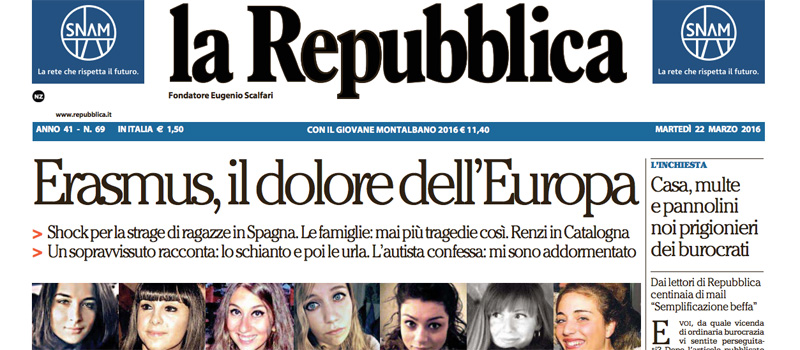 Le prime pagine dei giornali martedì 22 marzo 2016