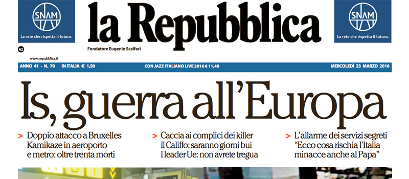 Le prime pagine dei giornali mercoledì 23 marzo 2016