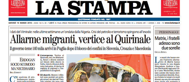 Le prime pagine dei giornali giovedì 10 marzo 2016