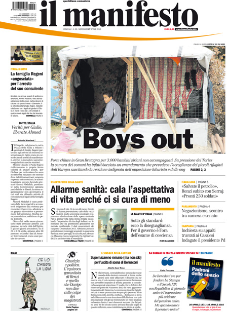[NAZIONALE - 1] MANIFESTO/PRIMAPAGINA/PAG01 ... 27/04