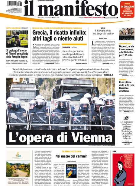 [NAZIONALE - 1] MANIFESTO/PRIMAPAGINA/PAG01 ... 28/04