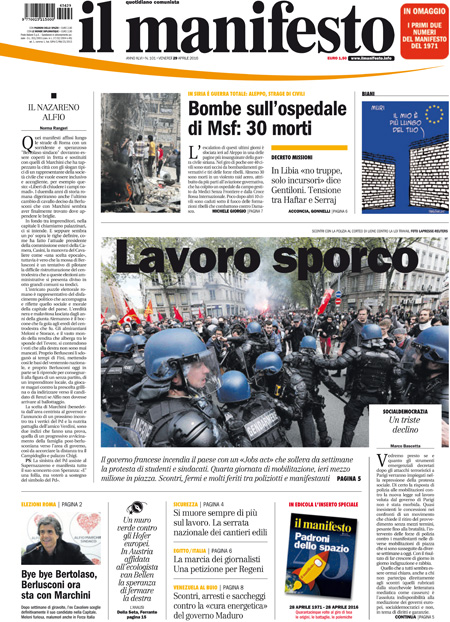 [NAZIONALE - 1] MANIFESTO/PRIMAPAGINA/PAG01 ... 29/04