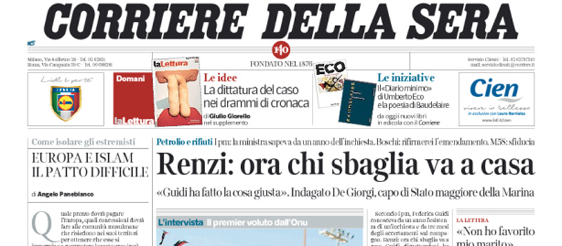 Le prime pagine dei giornali sabato 2 aprile 2016