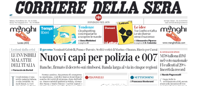 Le prime pagine dei giornali sabato 30 aprile 2016