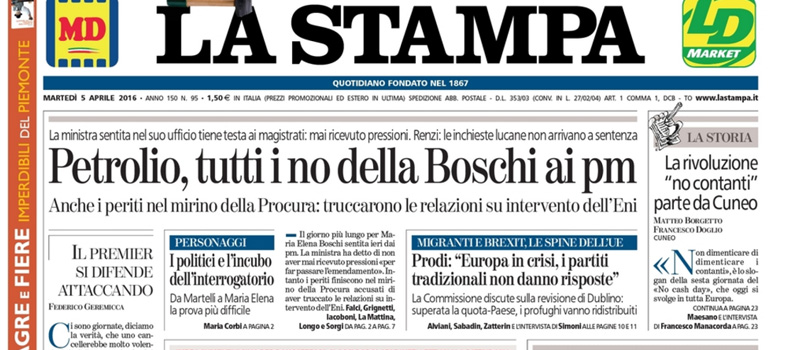Le prime pagine dei giornali martedì 5 aprile 2016