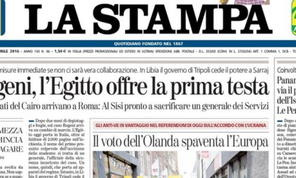 Le prime pagine dei giornali mercoledì 6 aprile 2016