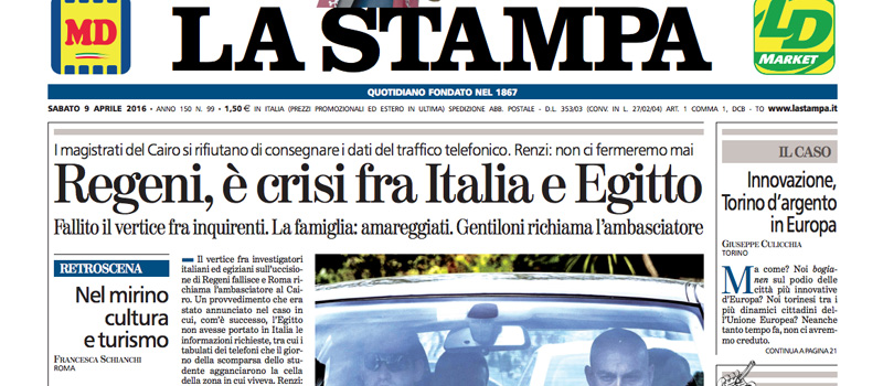 Le prime pagine dei giornali sabato 9 aprile 2016